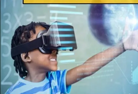 Student using a VR headset for language learning